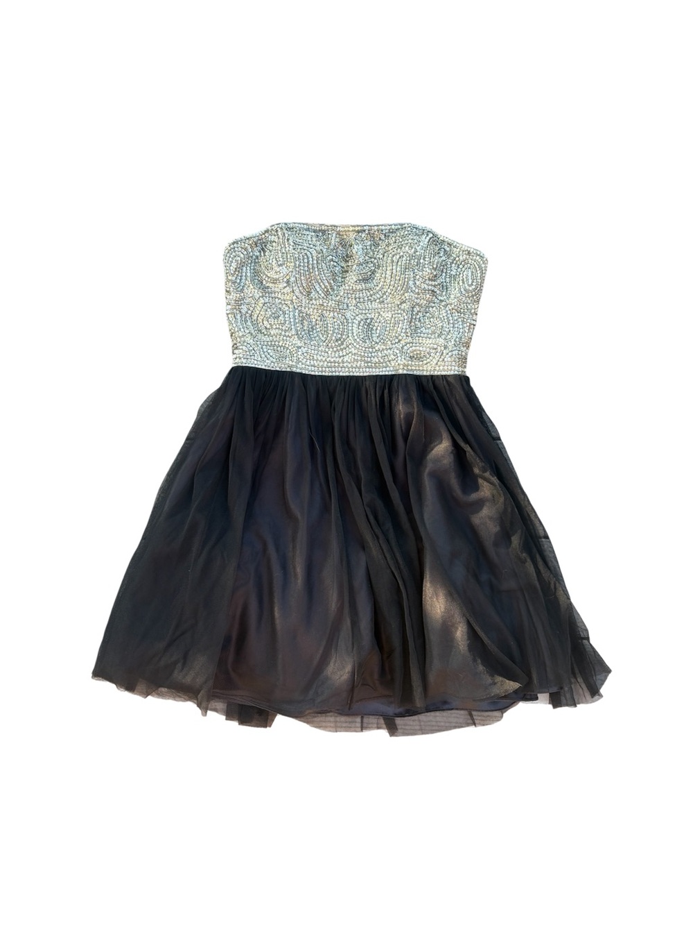 Aidan Mattox Black Tulle Dress Gold Beaded Bodice Cocktail Party Formal Sz 4